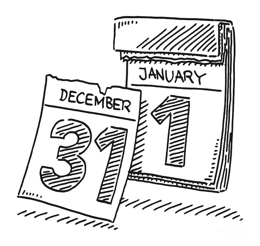Black And White Drawing - Daily Calendar New Year Change Drawing by Frank Ramspott