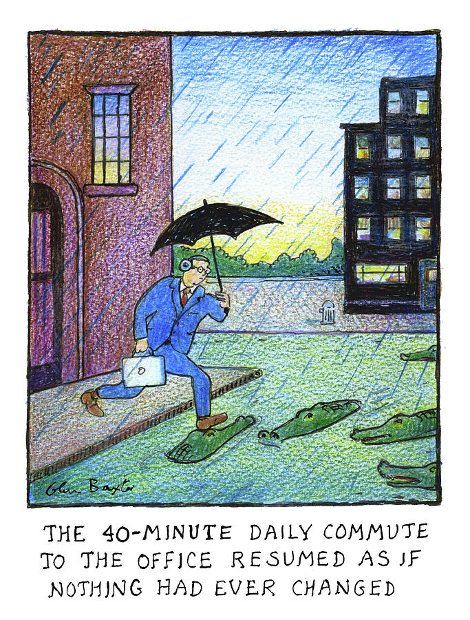 Daily Commute to the Office Resumed Drawing by Glen Baxter