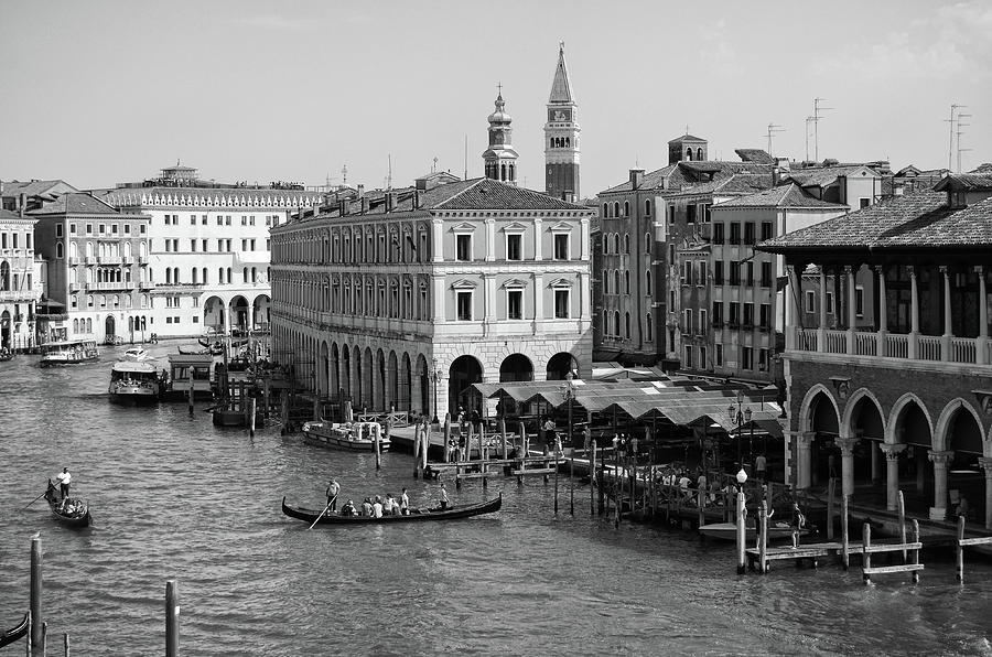 Daily Life on the Grand Canal Venice Italy Black and White Photograph by Shawn OBrien