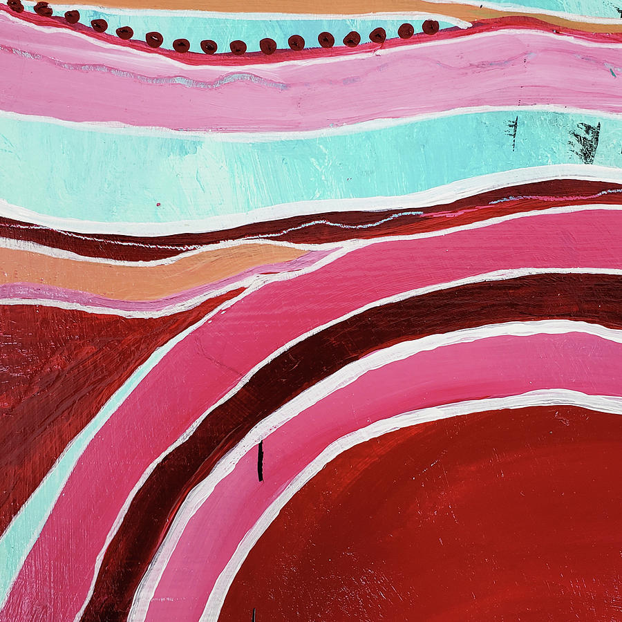 DAINTREE DREAMING Abstract In Red Aqua Blue Pink Mango Painting by Lynnie Lang