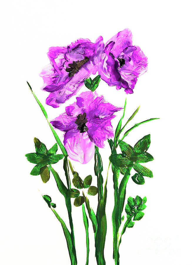 Dainty Purple Flowers Mixed Media by Carlee Ojeda