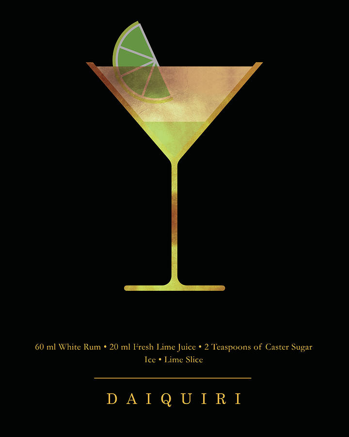 Daiquiri Cocktail - Classic Cocktail Print - Black and Gold - Modern, Minimal Lounge Art  Digital Art by Studio Grafiikka