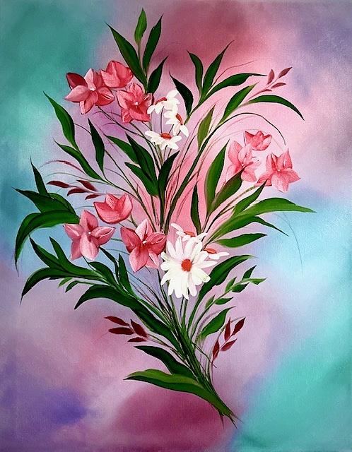 Daises and Pink Flowers  Painting by Willy Proctor