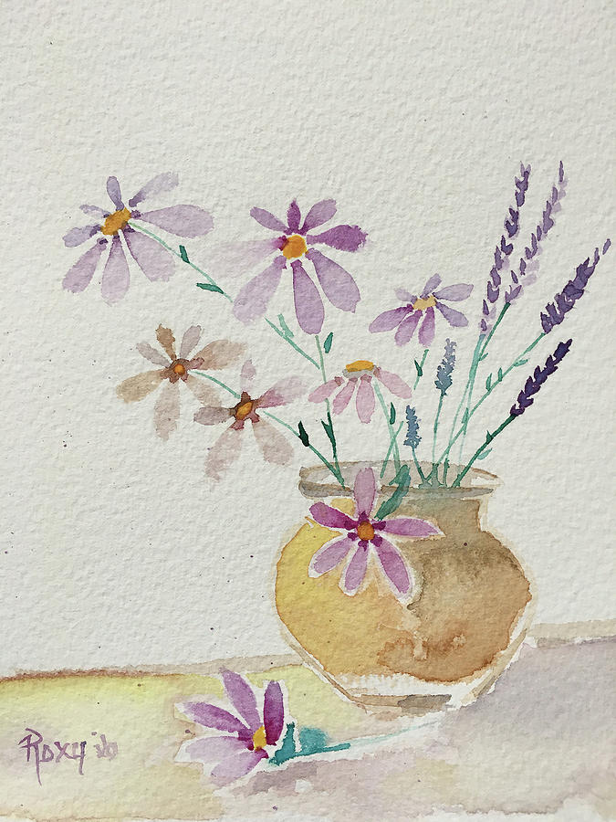 Daisies and Lavender Painting by Roxy Rich