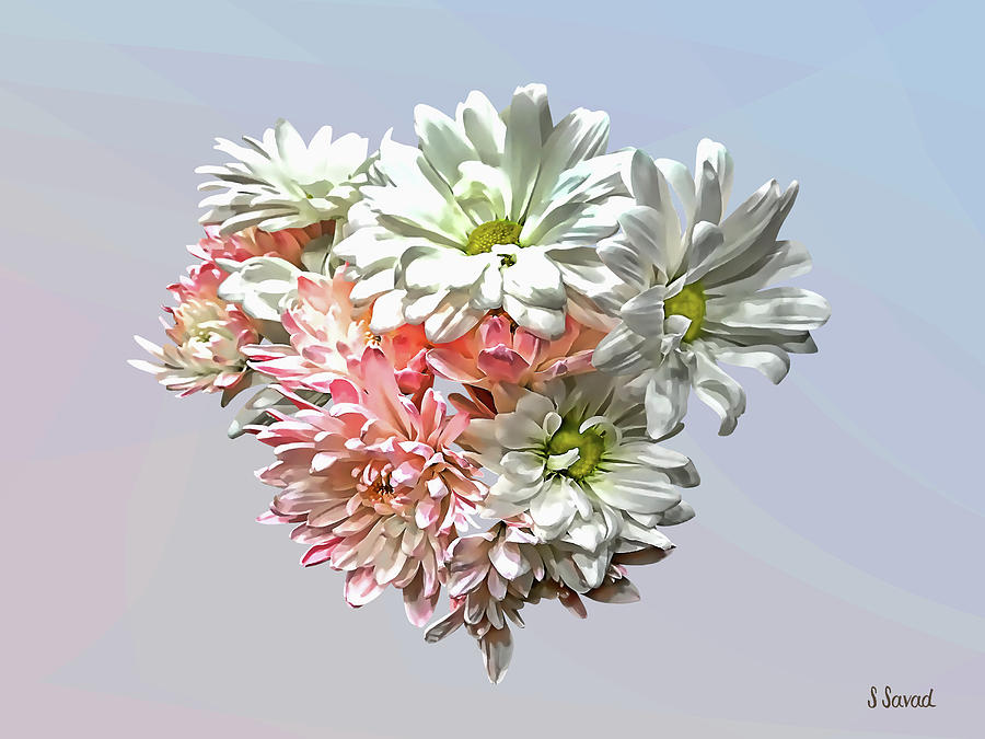 Daisies and Pink Chrysanthemums Heart Photograph by Susan Savad