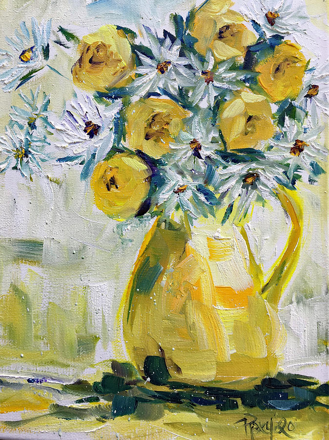 Daisies and Roses Painting by Roxy Rich