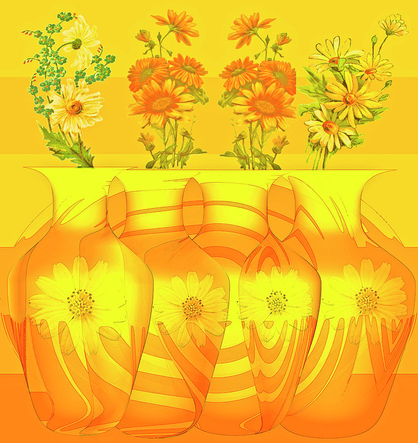 Daisies and Vases Digital Art by Joyce Dickens
