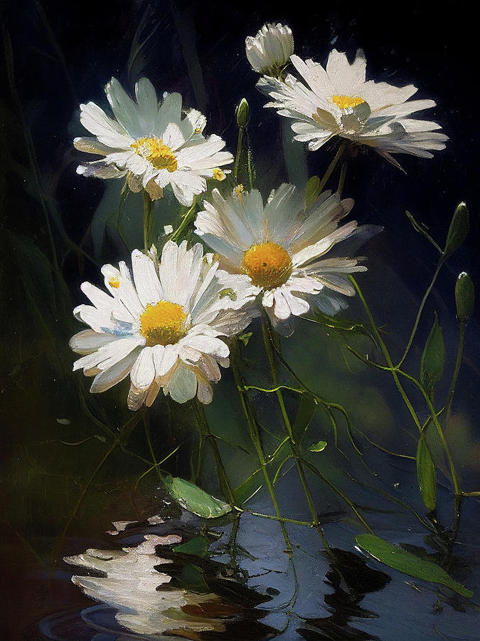 Flower Painting - Daisies II by Naxart Studio