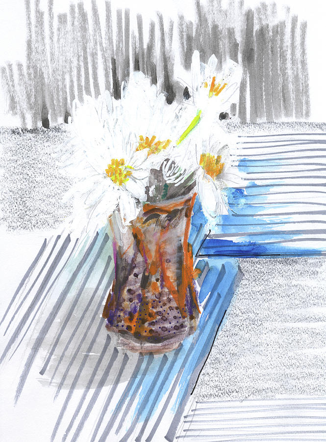 Daisies in a ceramic tumbler 2112072 Painting by Chris N Rohrbach