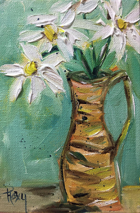 Daisies in a Wicker Pitcher Painting by Roxy Rich