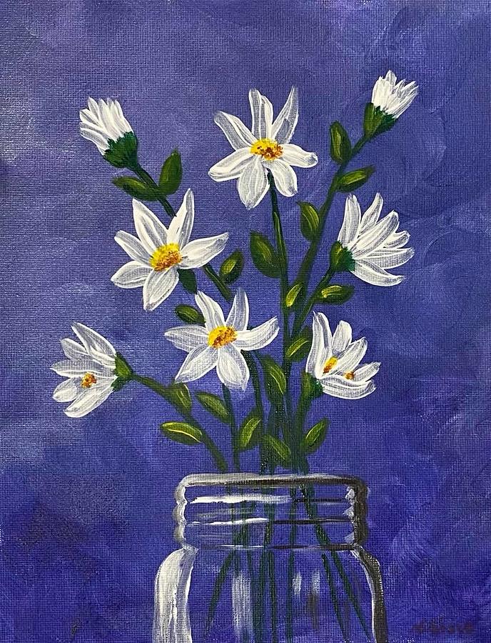 Daisies in jar Painting by Nancy Sisco