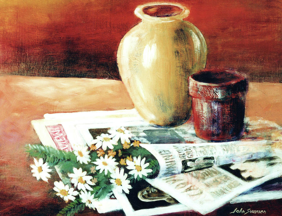 Flower Painting - Daisies in the News by John Svenson