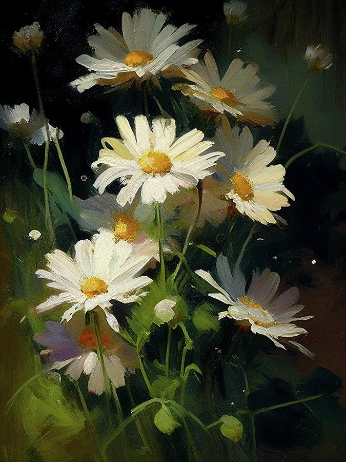 Flower Painting - Daisies by Naxart Studio