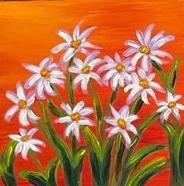 Daisies on Orange Painting by Nancy Sisco