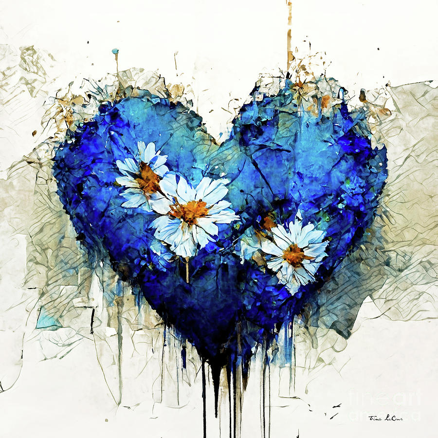 Blue Daisy Heart 2 Painting by Tina LeCour