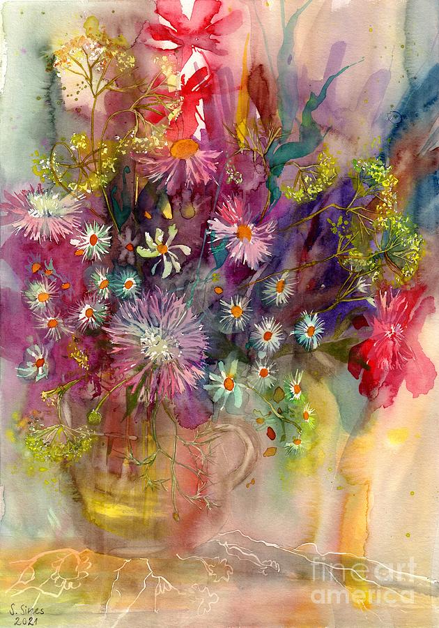 Daisy Painting - Daisy Bouquet In A Glass by Suzann Sines