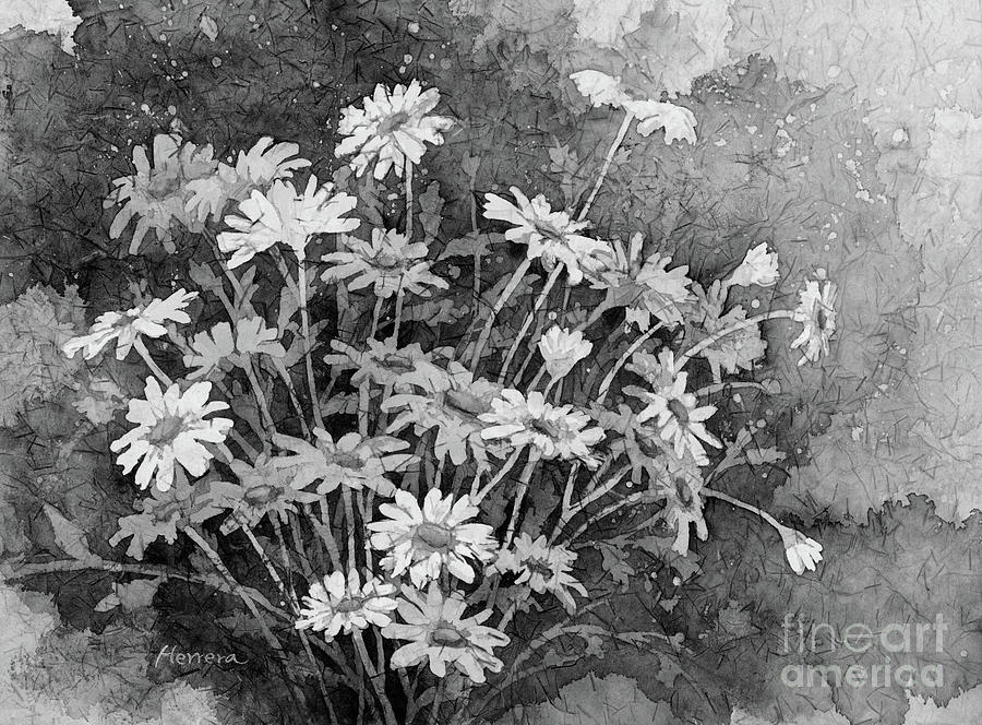 Daisy Bouquet in Black and White Painting by Hailey E Herrera
