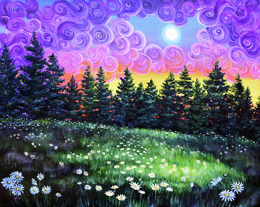 Daisy Meadow at Sunset Painting by Laura Iverson