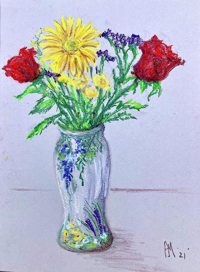Daisy Rose bouquet  Pastel by Pete Maier