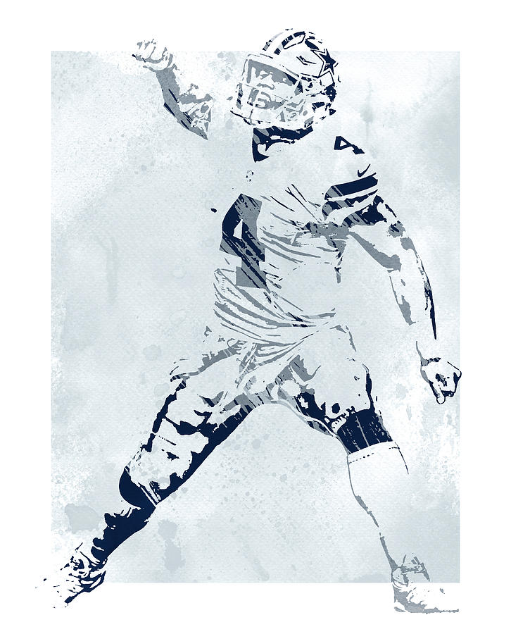 Dak Prescott NFL Dallas Cowboys Quarterback Watercolor Portrait