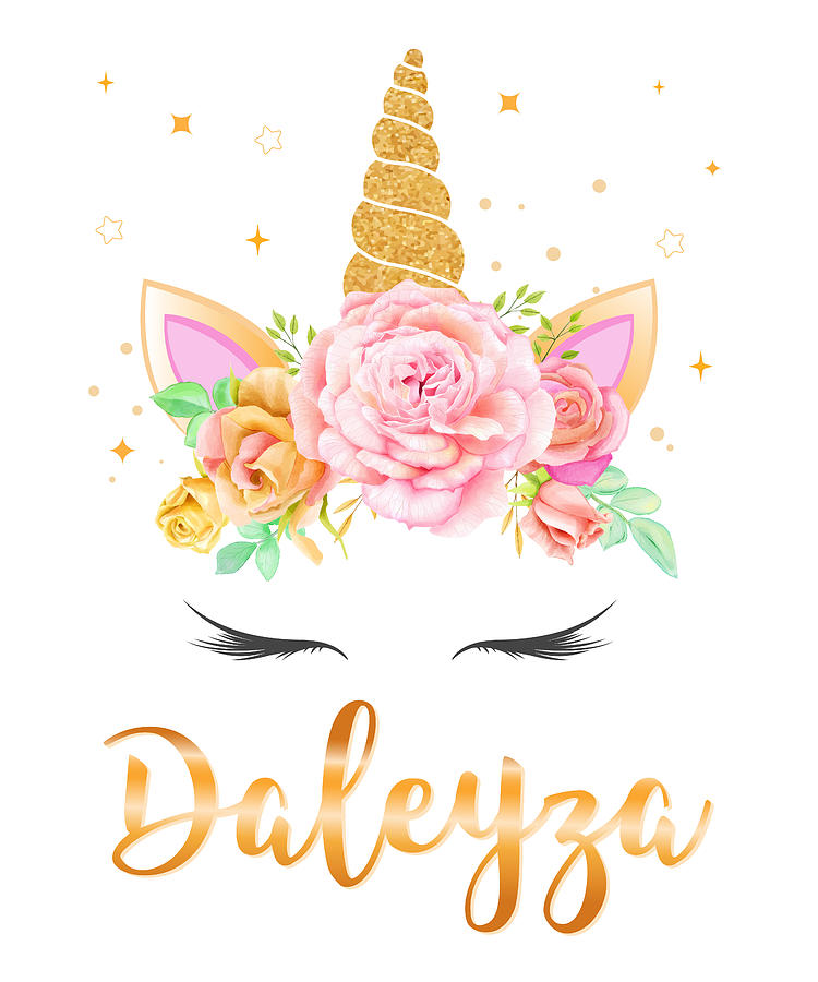 Daleyza Name Unicorn Horn with flower wreath and Gold Glitter, Unicorn ...