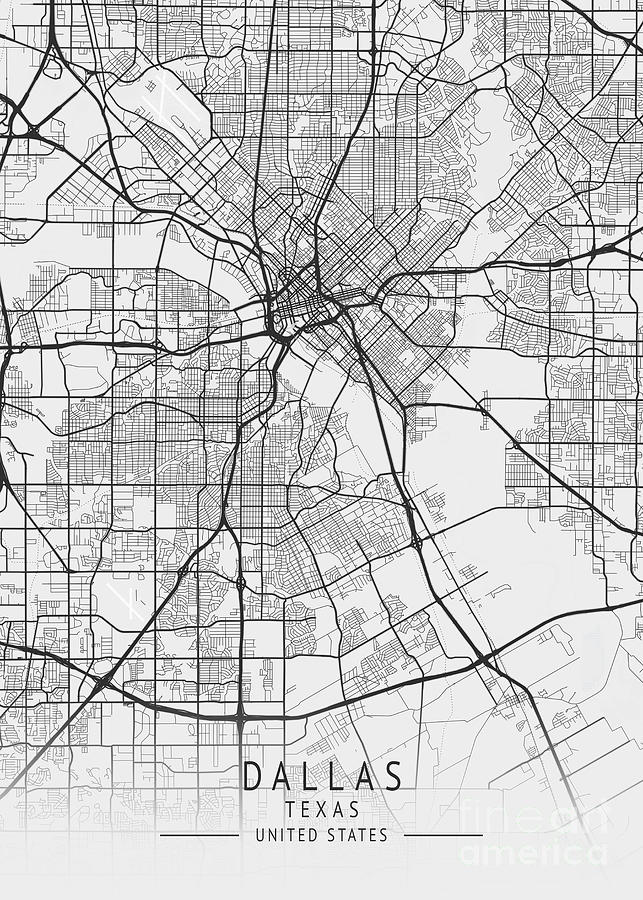 Dallas Texas Us Gray City Map Digital Art By Tien Stencil Fine Art America 1878