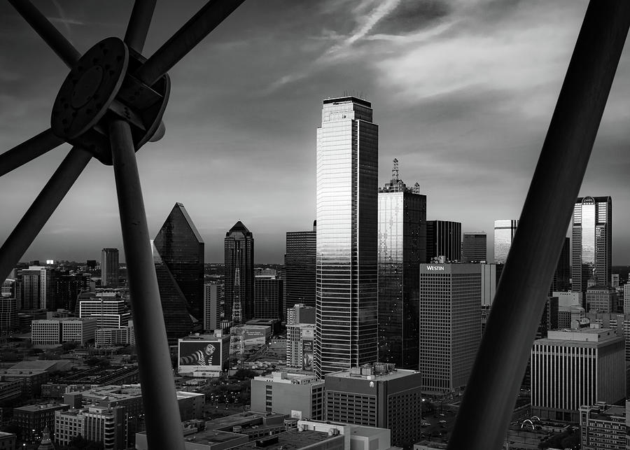 Dallas Bw Skyline And Reunion Tower Photograph