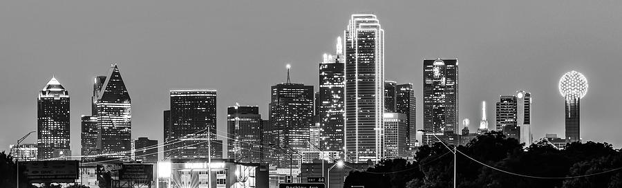 Dallas City Skyline Panoramic in Black and White Photograph by Gregory Ballos
