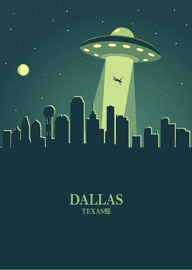 Dallas City Skyline Ufo Night Digital Art