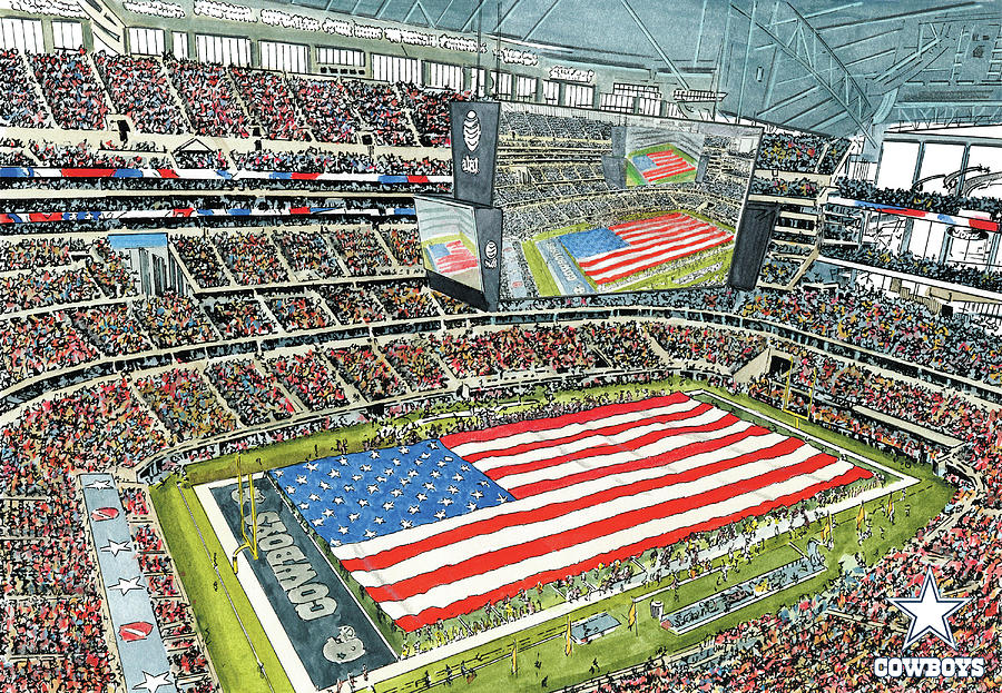 AT&T Stadium Print, Artist Drawn Football Stadium, Dallas Cowboys Football  – fine-art-print – 8-x-8