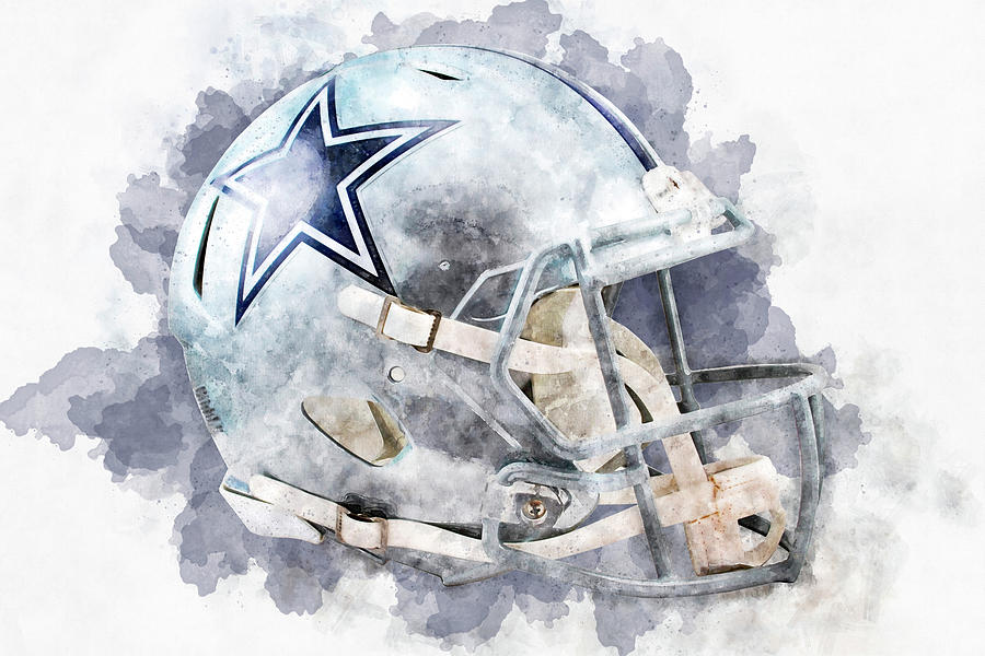 Dallas Cowboys Helmet Watercolor Art Digital Art by Ksenia Dvornikova