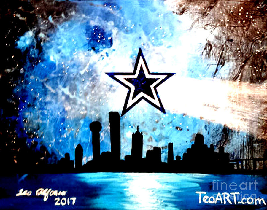 Dallas Cowboys Scenic Skyline Art Shooting Star T-Shirt by Teo