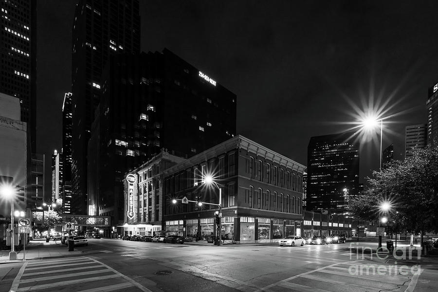 Dallas Elm And Harwood Night Grayscale Photograph by Jennifer White
