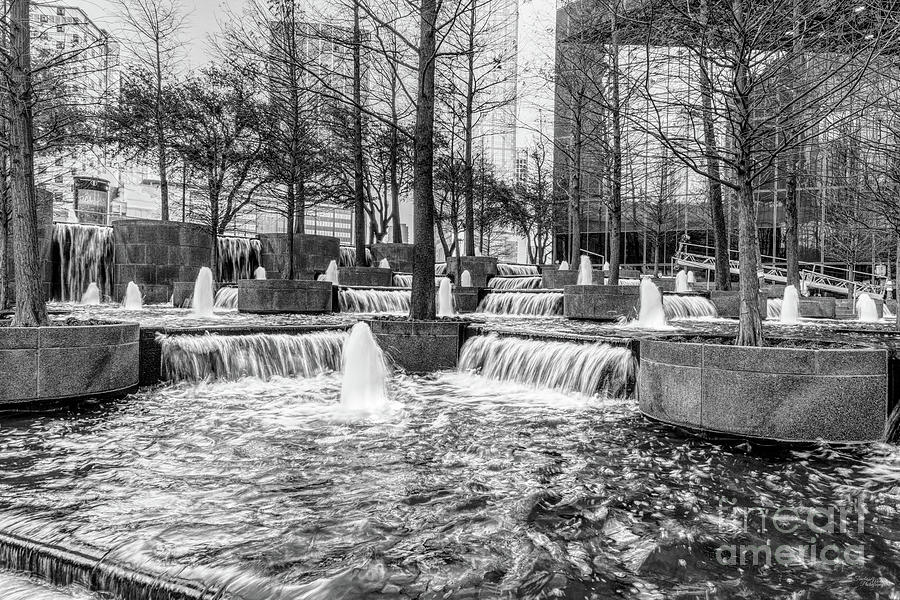 Dallas Fountains And Waterfalls Grayscale Photograph by Jennifer White