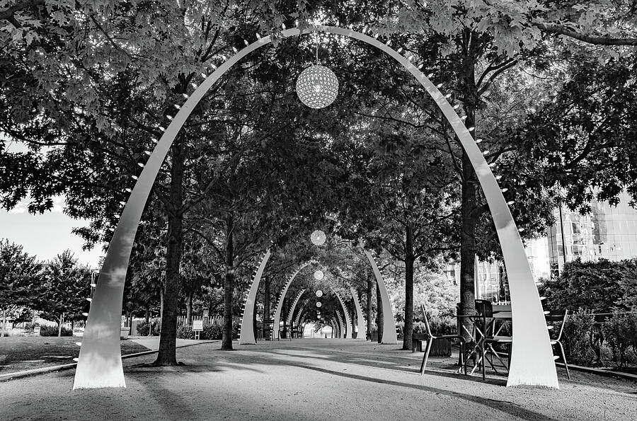 Black And White Photograph - Dallas Klyde Warren Park Arches - Black and White by Gregory Ballos