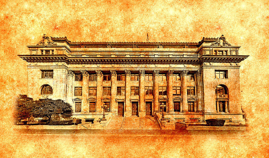 Dallas Municipal Building blended on old paper Digital Art by Nicko Prints