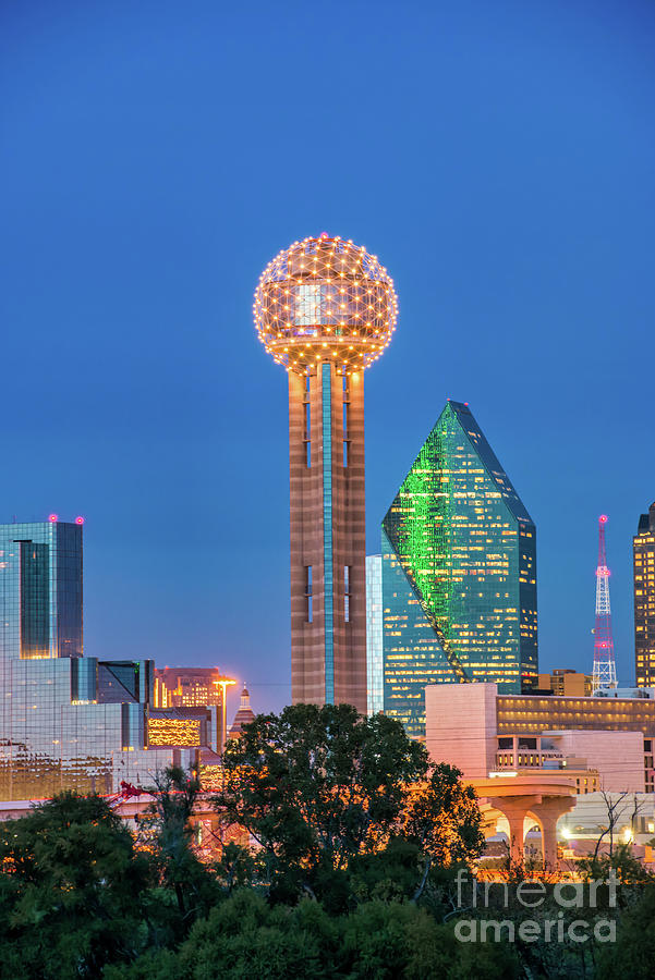 Dallas Photograph - Dallas Reunion Tower Twilight Vertical by Bee Creek Photography - Tod and Cynthia