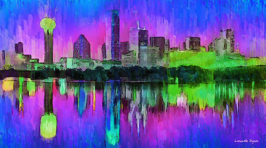 Dallas Skyline 8 - PA2 Painting by Leonardo Digenio - Pixels