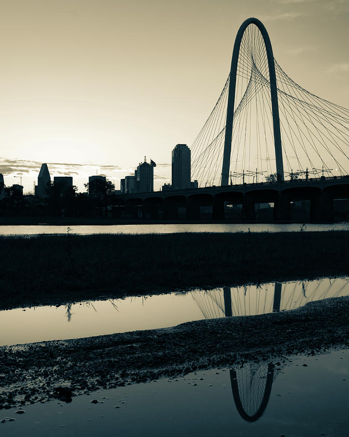 Dallas Skyline And Bridge From The Trinity River Trail - Sepia Edition Photograph by Gregory Ballos