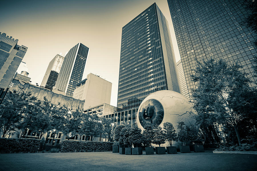 Dallas Skyline And Giant Eyeball - Sepia Edition Photograph by Gregory Ballos