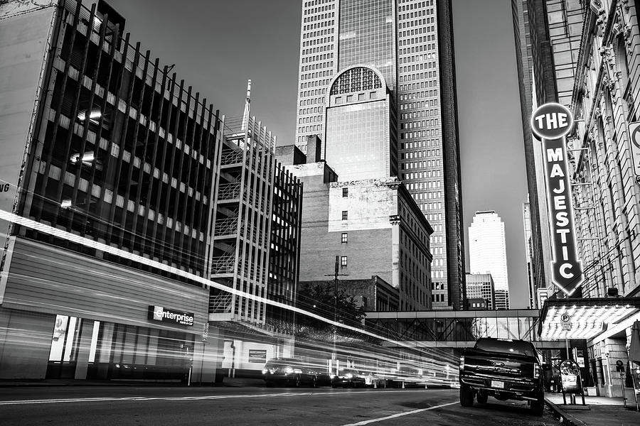 Dallas Skyline And The Majestic Theatre In Black and White Photograph by Gregory Ballos