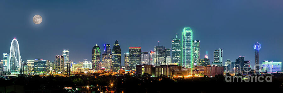 Dallas Skyline at Night Pano Photograph by Bee Creek Photography - Tod and Cynthia