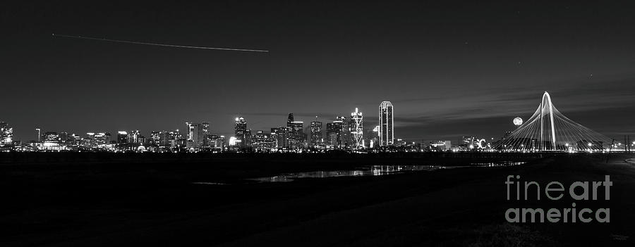 Dallas Skyline Dawn Pano Grayscale Photograph by Jennifer White