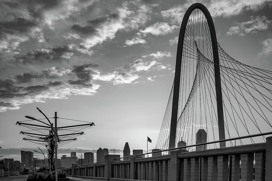 Dallas Skyline From Margaret Hunt Hill Bridge In Black And White Photograph