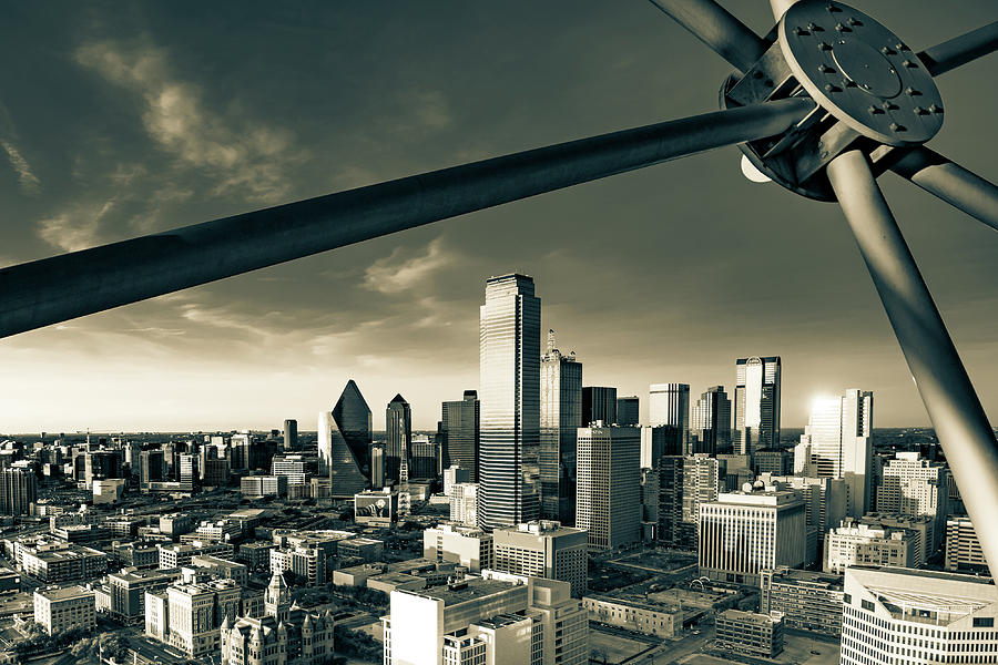 Dallas Skyline From The Observation Deck of Reunion Tower in Sepia Photograph by Gregory Ballos