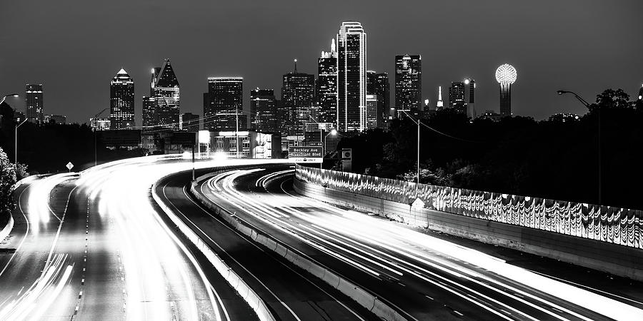 Dallas Skyline High Contrast Monochrome Panorama Photograph by Gregory Ballos