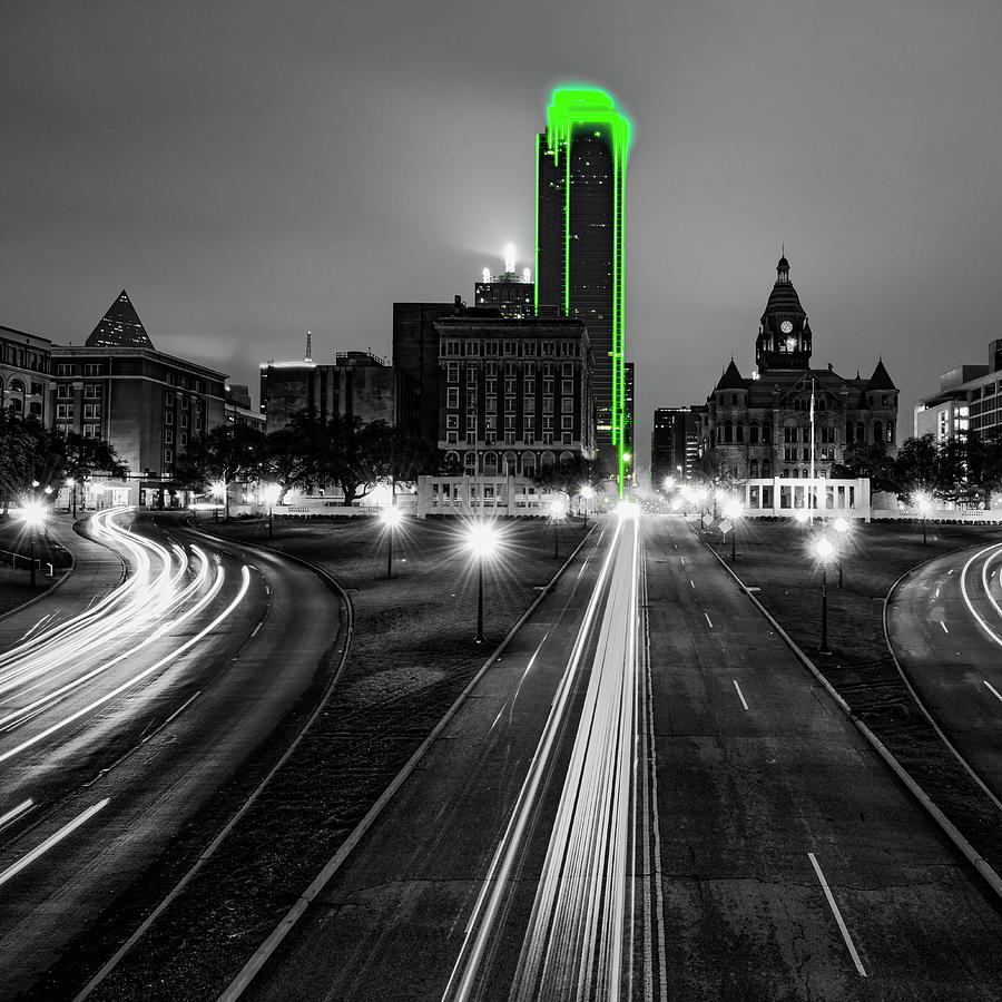 Dallas Skyline Over Dealey Plaza In Selective Color Photograph