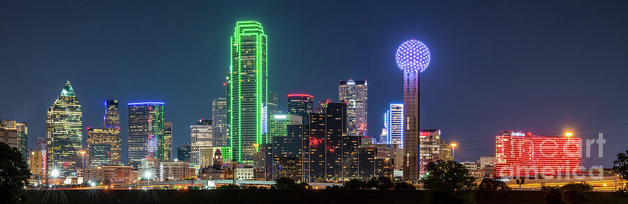 Dallas Skyline Pano Night 0056 Photograph by Bee Creek Photography - Tod and Cynthia
