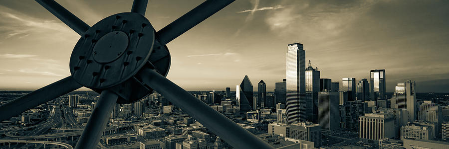 Dallas Skyline Photograph - Dallas Skyline Panorama From the Ball - Sepia Edition by Gregory Ballos