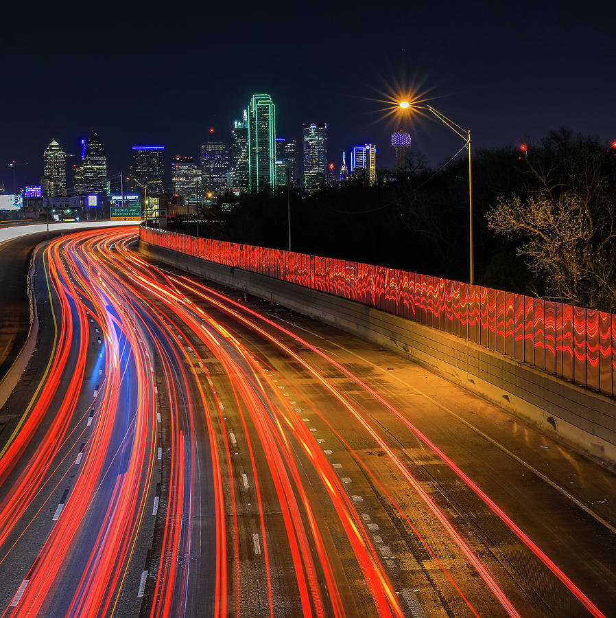 Dallas Skyline Traffic Lights Photograph by Dan Sproul